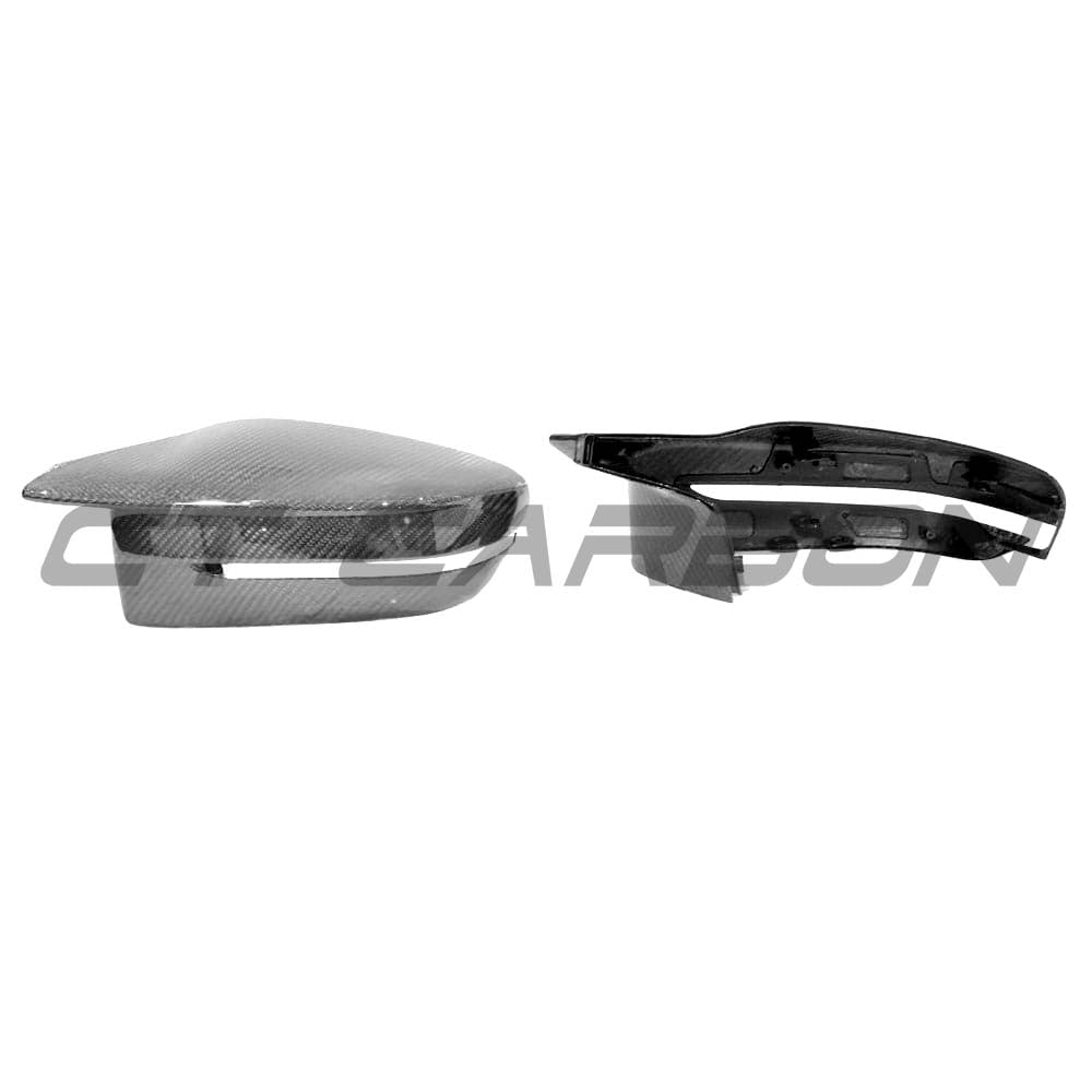 Carbon fiber replacement mirrors for BMW M2 M3 M4 G80 G81 G82 G83 G87, LHD, by CT Carbon, showing sleek aerodynamic design.