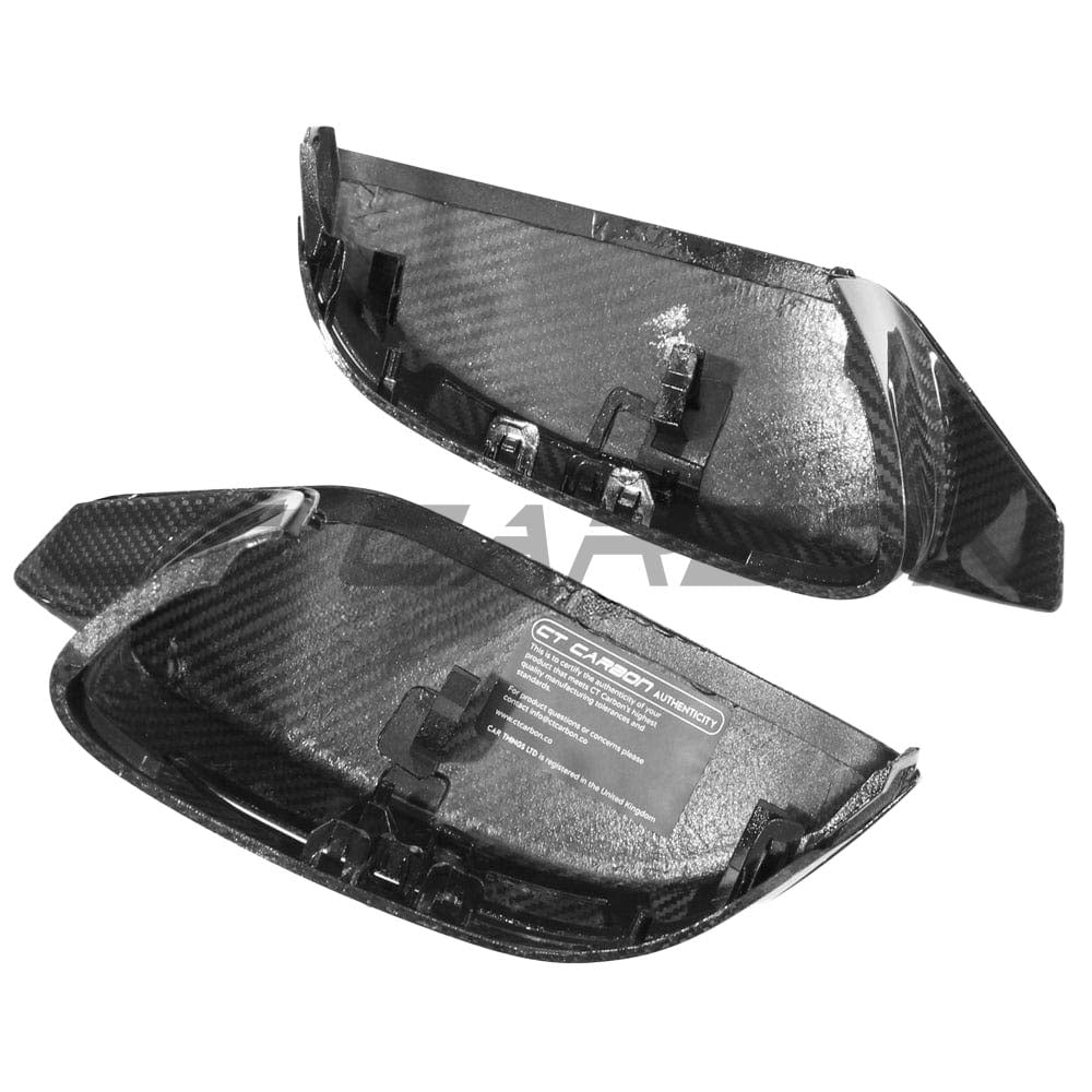 BMW M2 M3 M4 G80 G82 G83 G87 carbon fiber replacement side mirrors by CT Carbon, LHD, with a sleek carbon fiber finish.
