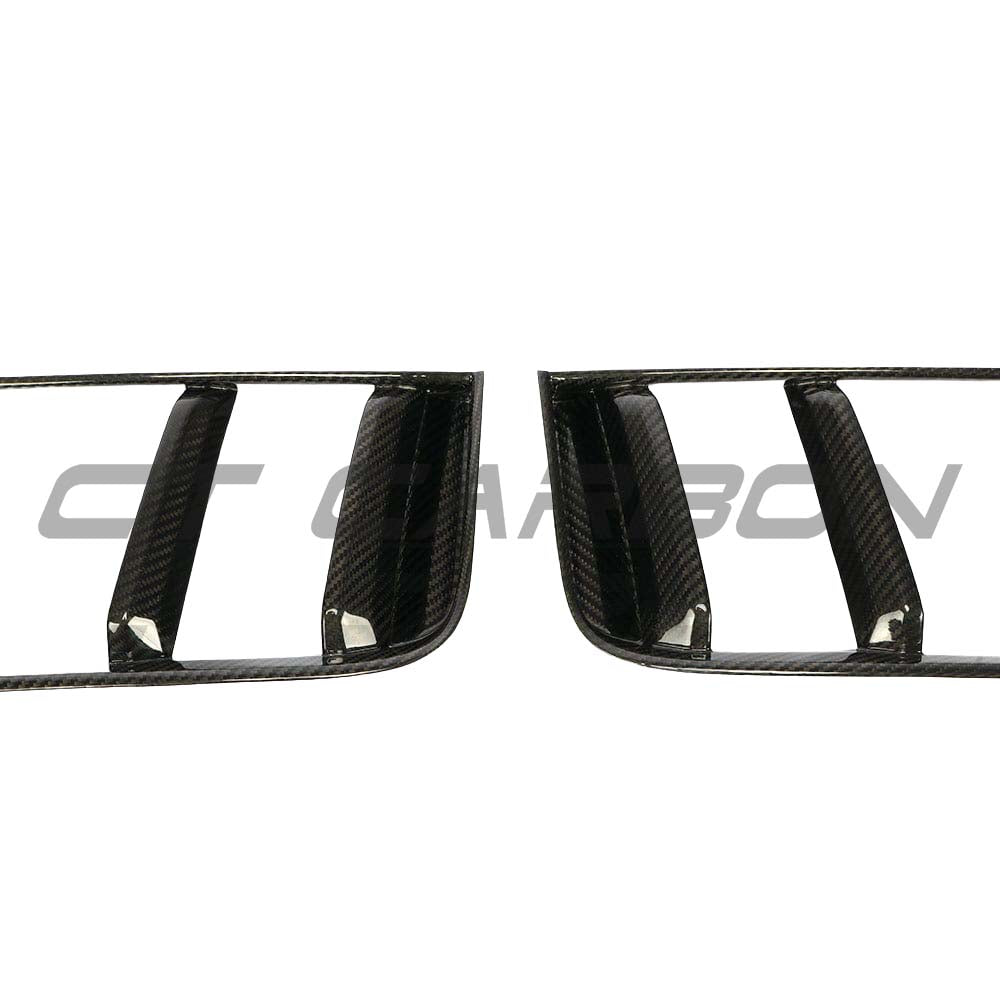 Carbon fibre rear side grille for Audi R8 V10 Gen 2 by CT Carbon, showcasing sleek, textured design on the car's rear side.