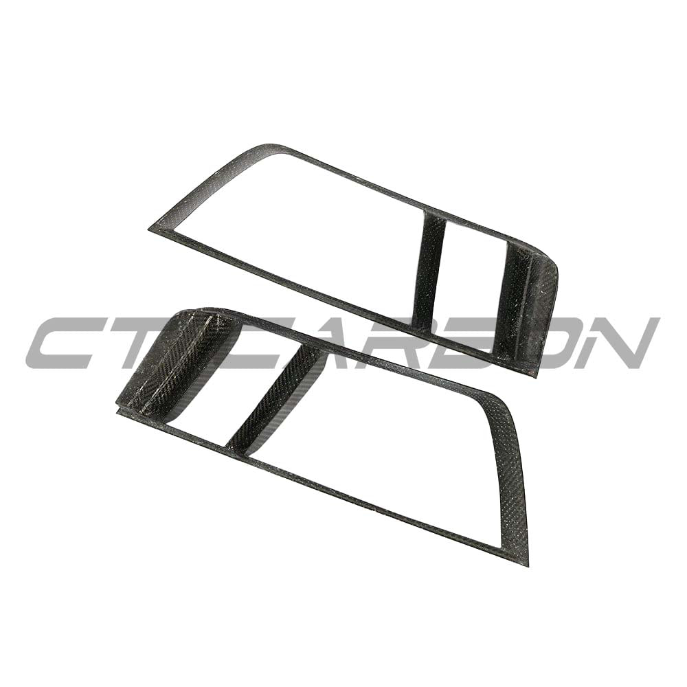Carbon fiber rear side grille for Audi R8 V10 Gen 2 by CT Carbon, showcasing sleek, textured design on vehicle's rear side.
