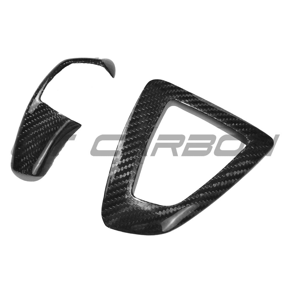 BMW Fxx ZF shifter and surround set with paddle shifters by CT Carbon, designed for right-hand drive models, in black carbon fiber.
