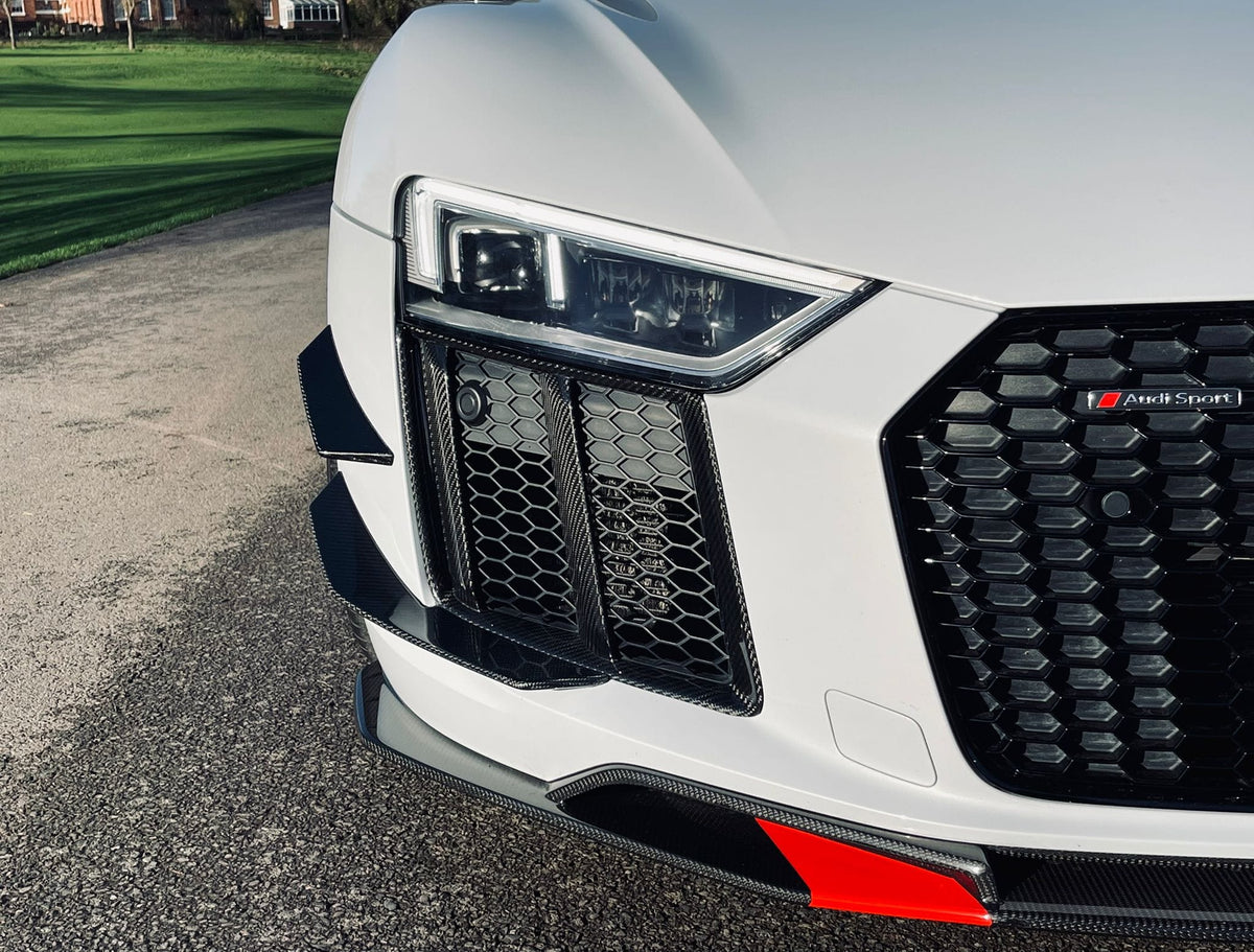 CT Carbon Audi R8 V10 Gen 2 carbon fibre side canards, automotive accessories enhancing aerodynamics and sporty appearance.