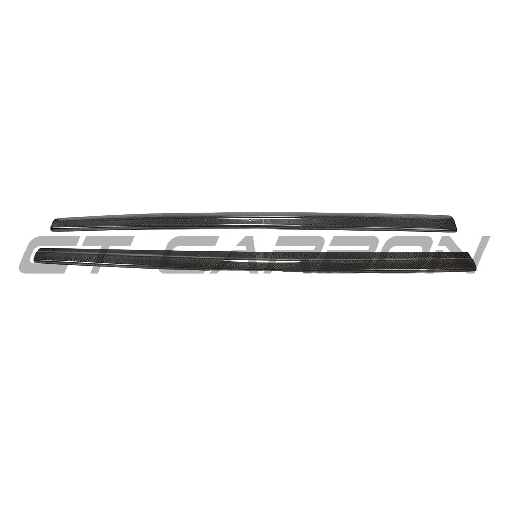 CT Carbon side skirts for Audi RS3 8V saloon in full carbon fiber, showcasing sleek, aerodynamic design for enhanced style.