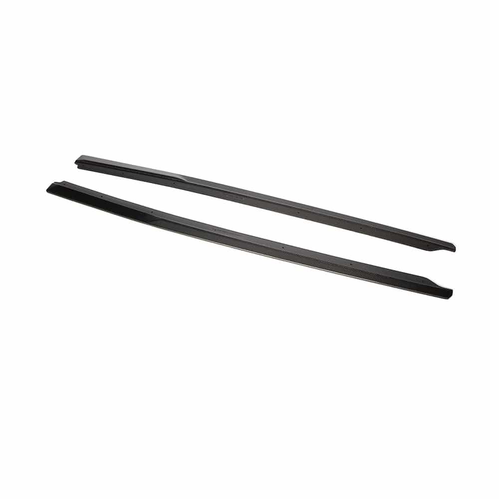 Carbon fibre side skirts for Audi R8 V10 Gen 2 by CT Carbon, shown installed on the side of the sports car.