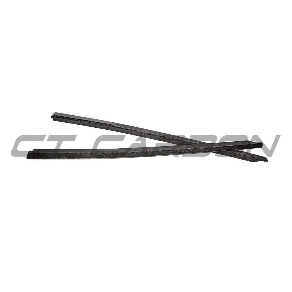 Audi R8 V10 Gen 2 CT Carbon fiber side skirts, sleek and lightweight, designed for enhanced aerodynamics and sporty appearance.