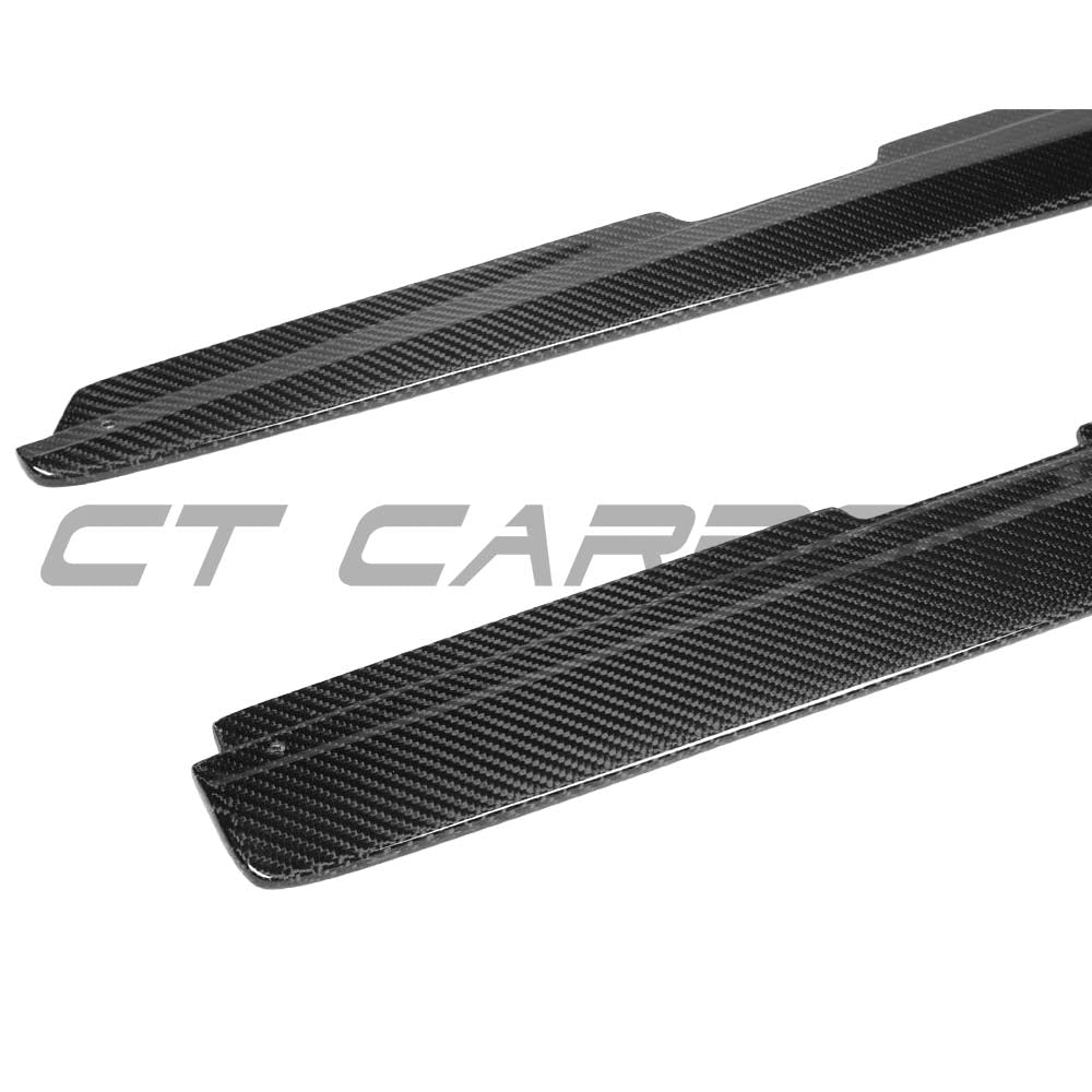 BMW 2 Series F22 carbon fiber side skirts kit by CT Carbon, showcasing sleek MP style side skirts on the car.