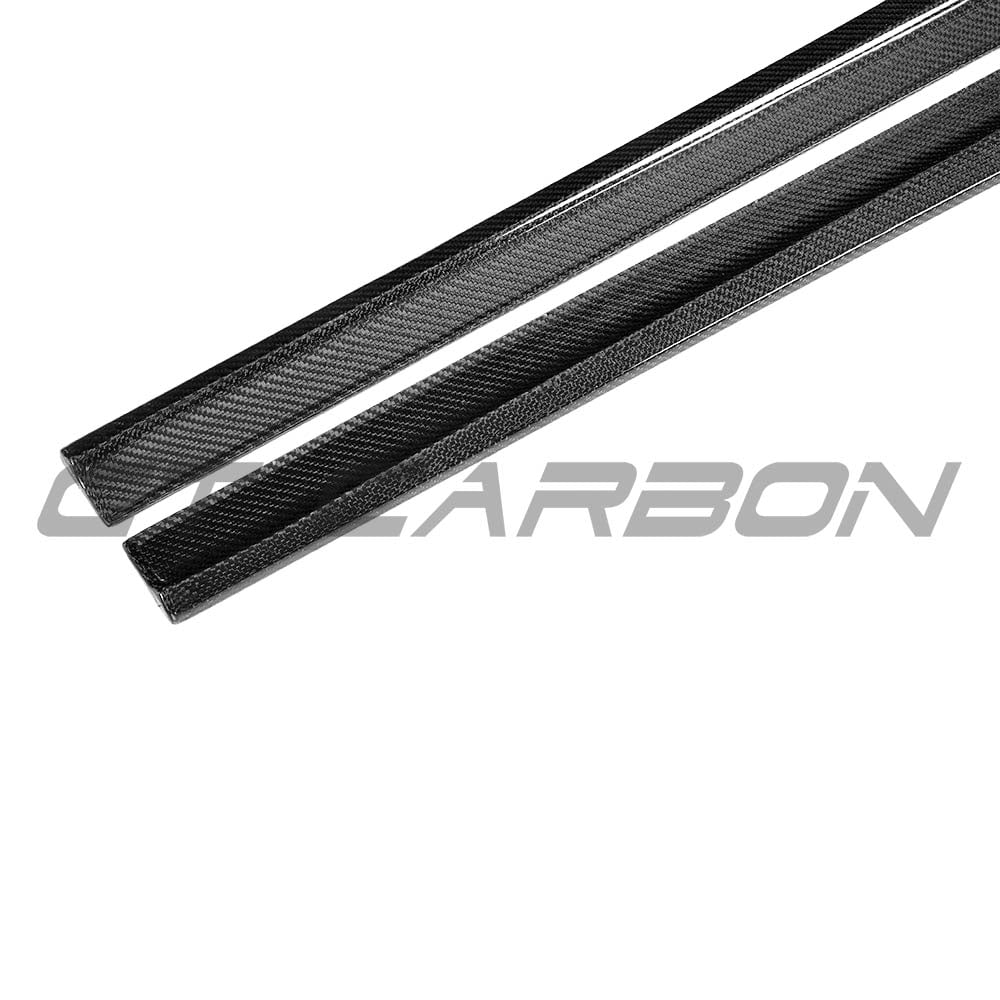 BMW G30 5 Series carbon fibre side skirts kit by CT Carbon, featuring sleek MP style side skirts on a black car.