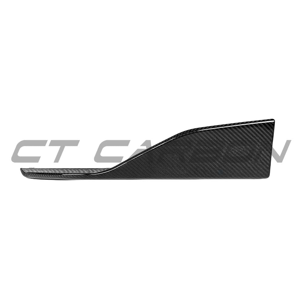 BMW G42 2 Series CT Carbon fiber side skirts, V1 style, installed on the car, showcasing sleek, lightweight aerodynamic design.
