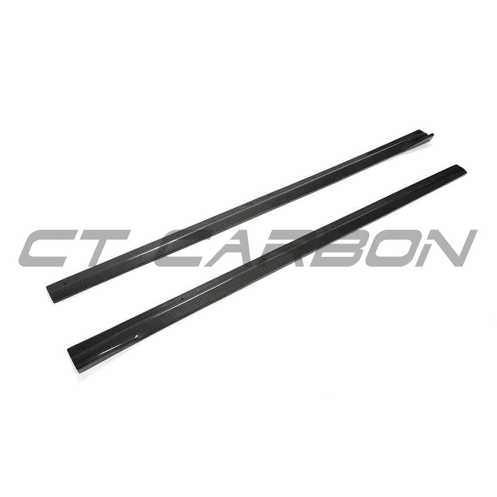 BMW F87 M2 2016-2018 CT Carbon full carbon fibre side skirts, 3D style, designed for sporty aerodynamic enhancement.