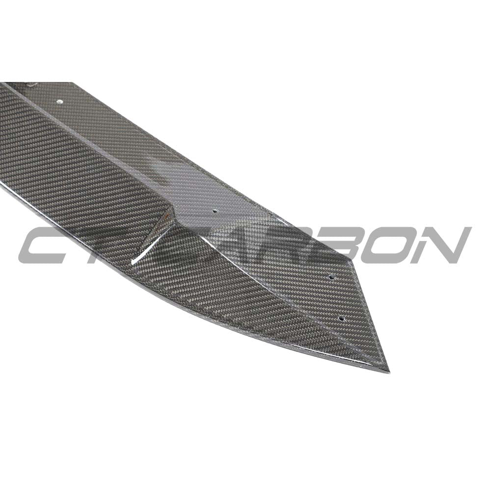 Carbon fibre splitter kit for Audi A3/S3 8Y saloon, designed by CT Carbon, shown on the car's front bumper.