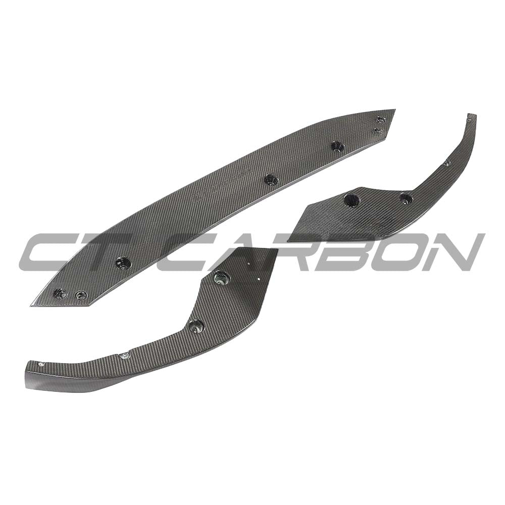 CT Carbon Audi A3/S3/RS3 Sportback carbon fibre splitter kit showing sleek, lightweight aerodynamic design on a modern hatchback.