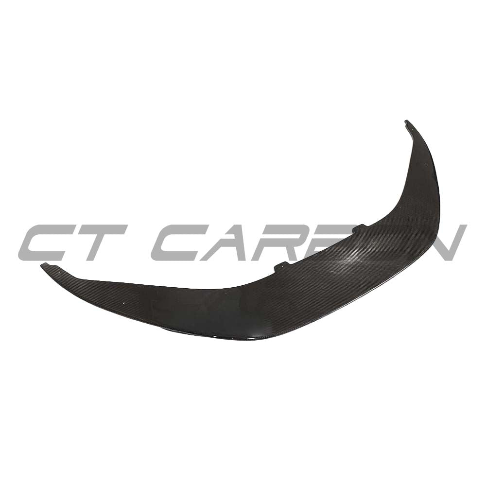 Carbon fiber V-style splitter for Audi R8 V10 Gen 2 by CT Carbon, designed for aerodynamic enhancement and aggressive styling.