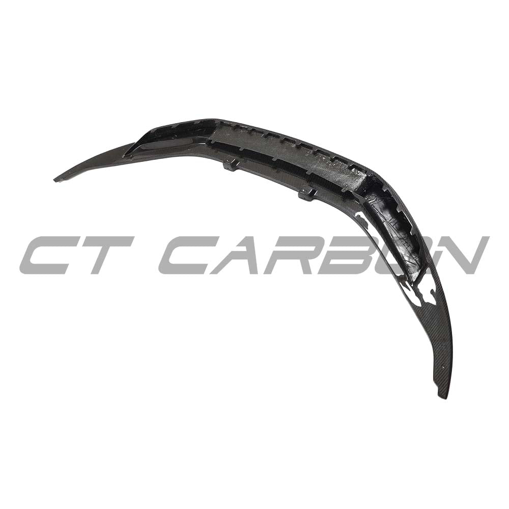 Carbon fibre splitter for Audi R8 V10 Gen 2 by CT Carbon, V style, showcasing sleek aerodynamic design.