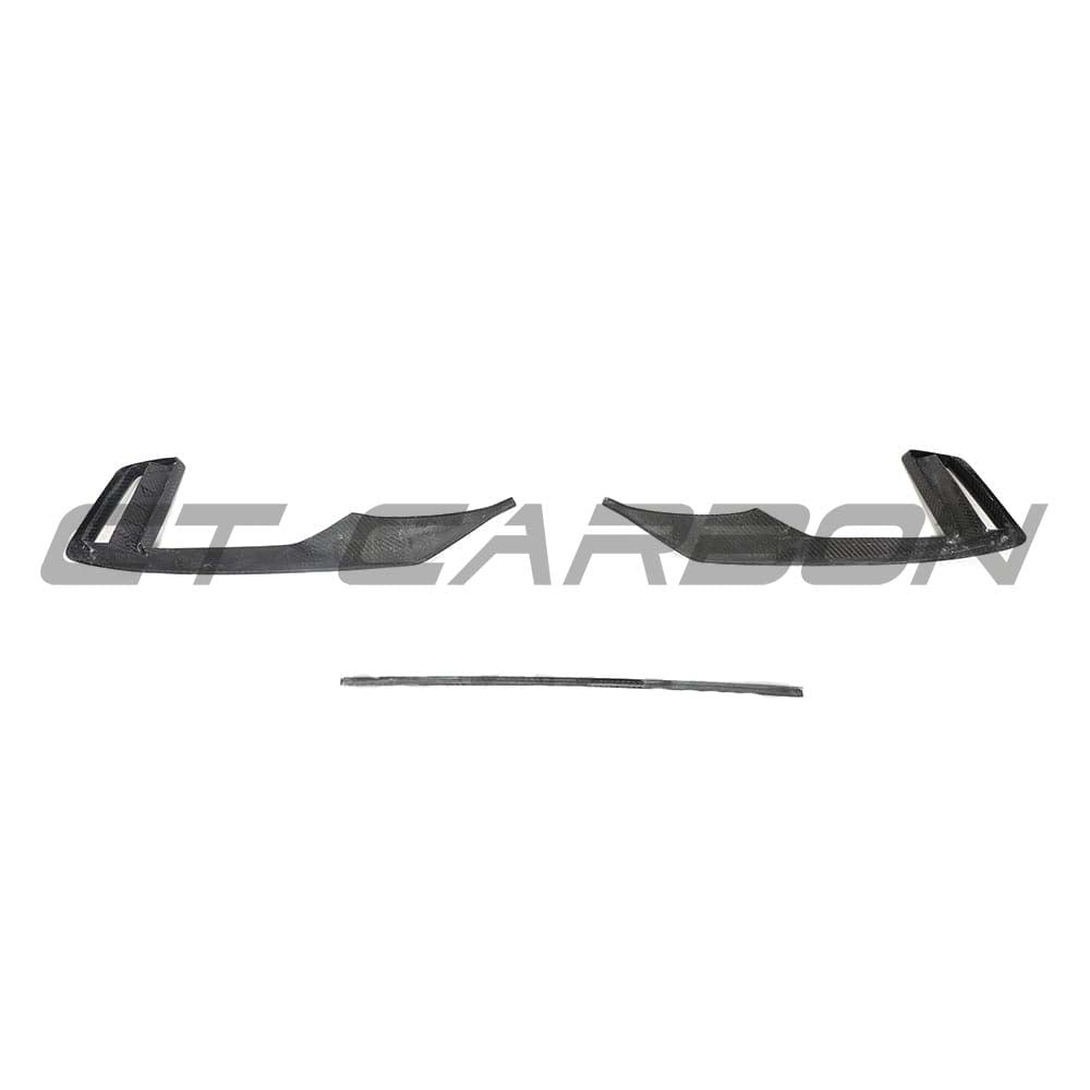 Carbon fibre bumper trim for Audi RS3 8V facelift, by CT Carbon, showcasing sleek V-style splitter on the front bumper.