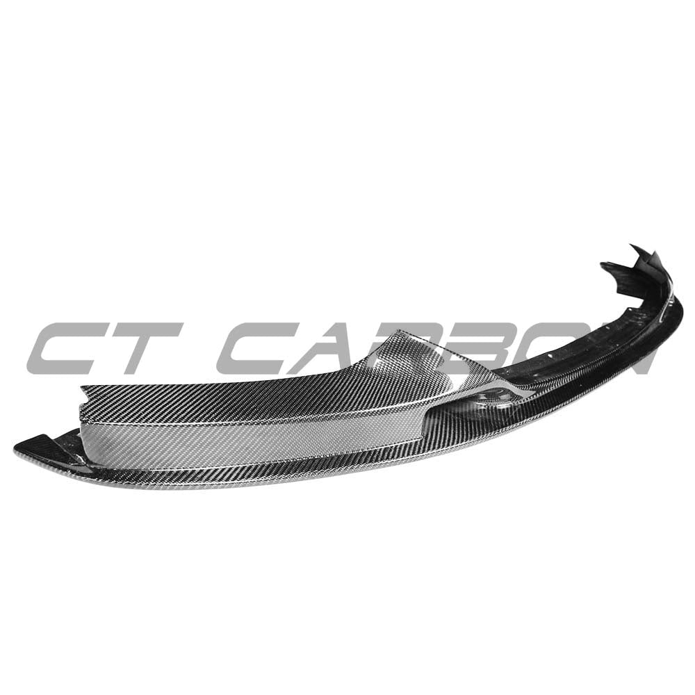 BMW 2 Series F22 2014-2020 CT Carbon full carbon fibre front lip splitter kit shown from front angle.