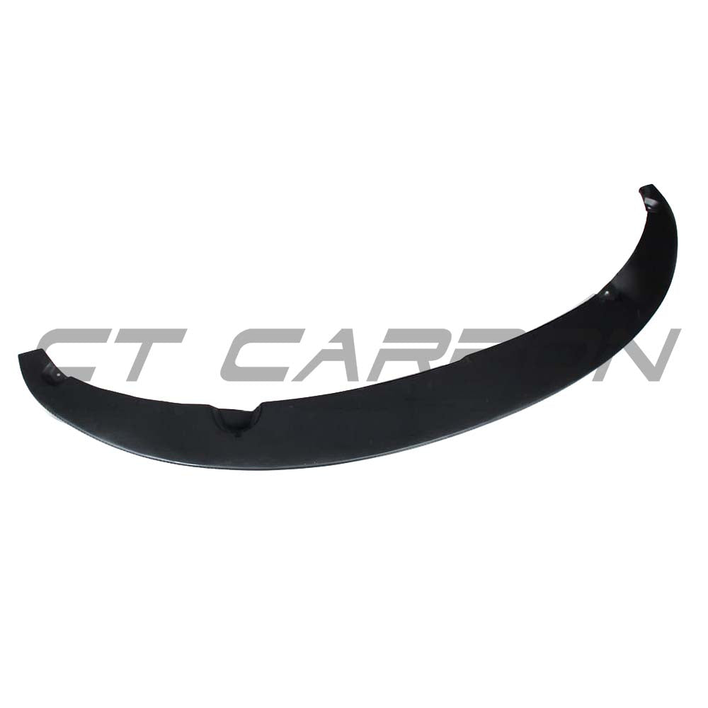 BMW F32/F33/F36 4 Series carbon fiber splitter by CT Carbon, V1 style, mounted on front bumper, showcasing sleek carbon fiber finish.