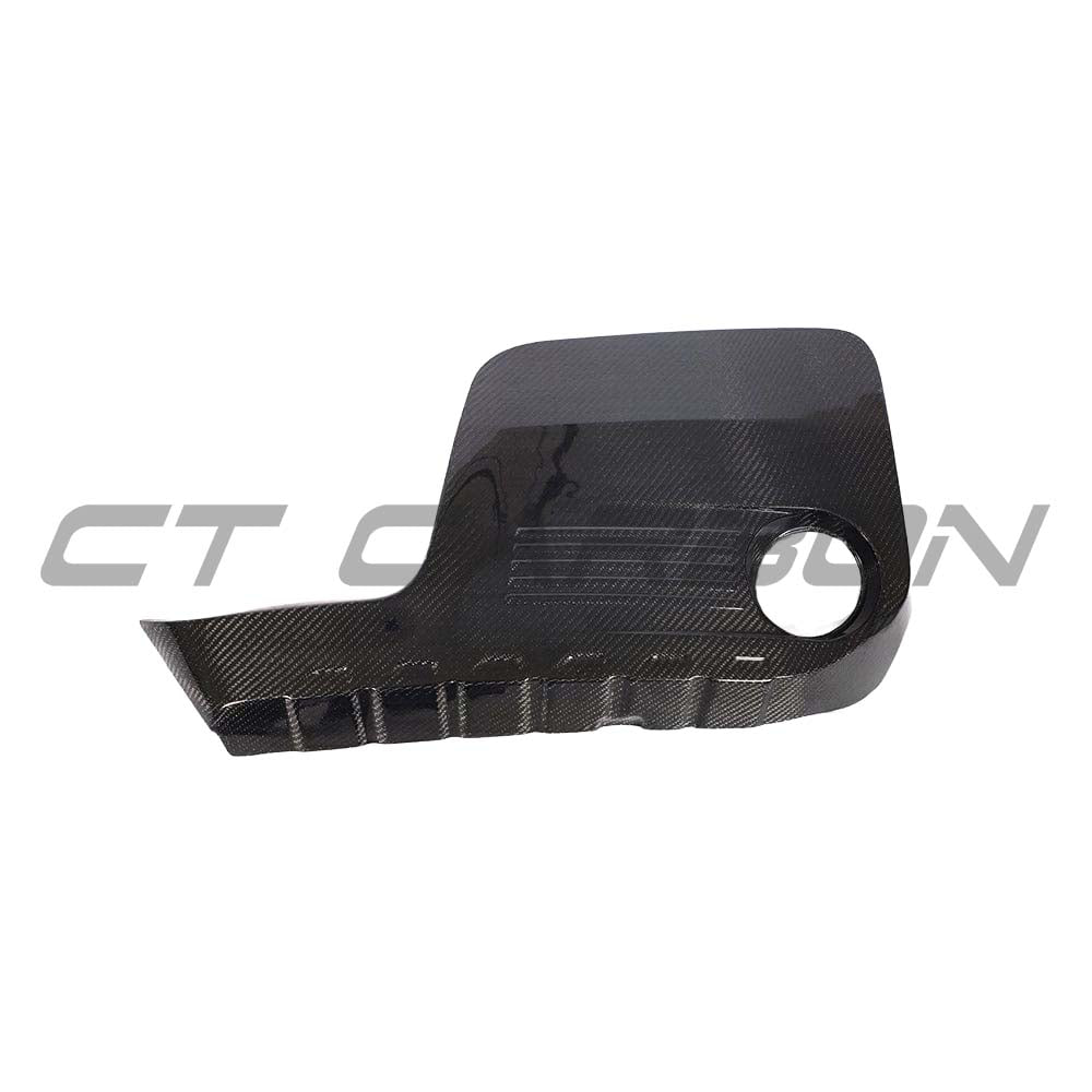 BMW F80/F82/F83/F87 M2C M3 M4 Carbon Fibre Engine Cover by CT Carbon, showing the sleek, textured carbon fiber finish.