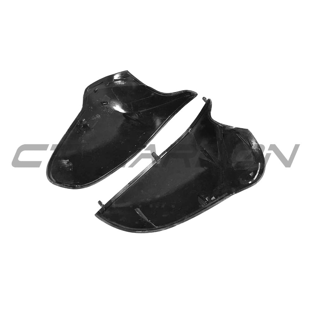 Carbon fiber side mirror covers for BMW F80/F82/F83/F87 M2C/M3/M4, LHD only, by CT Carbon, visible textured finish on mirrors.