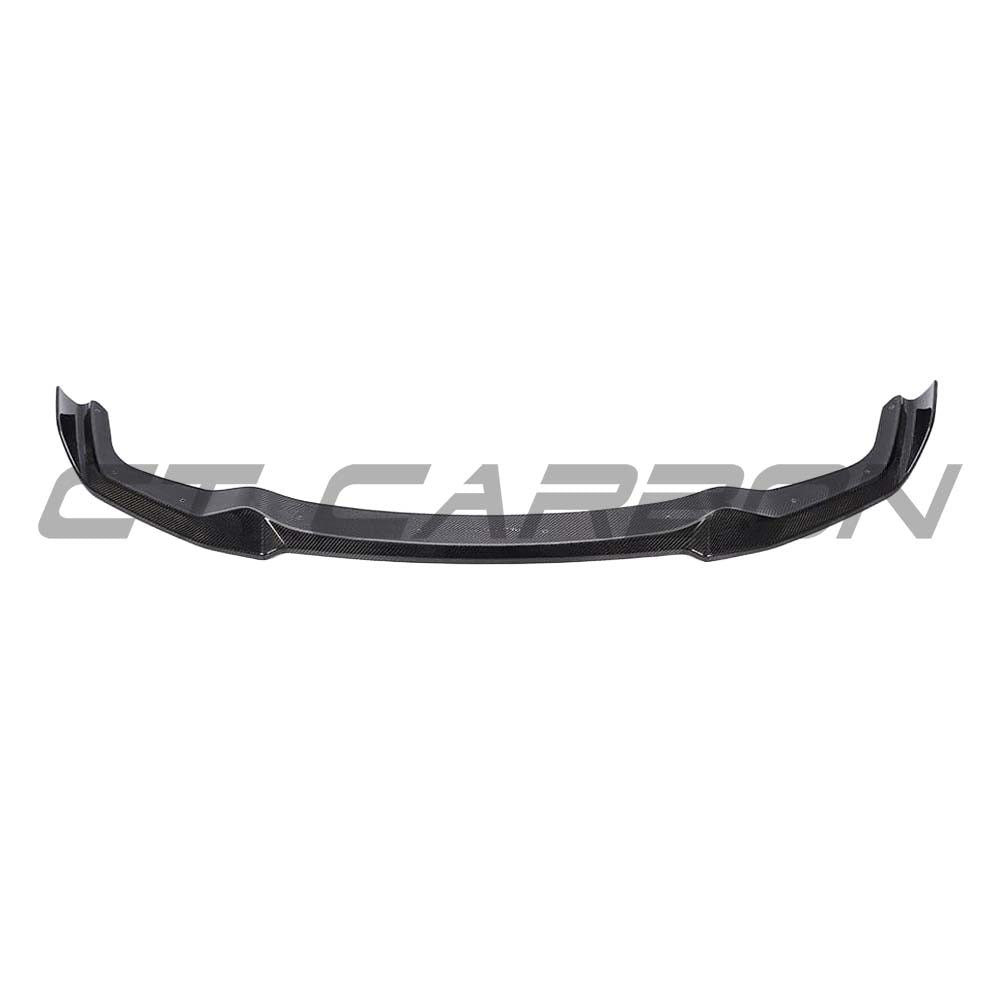 BMW M2 F87 carbon fibre splitter by CT Carbon, V6 style, showcasing sleek aerodynamic design and textured carbon fiber finish.