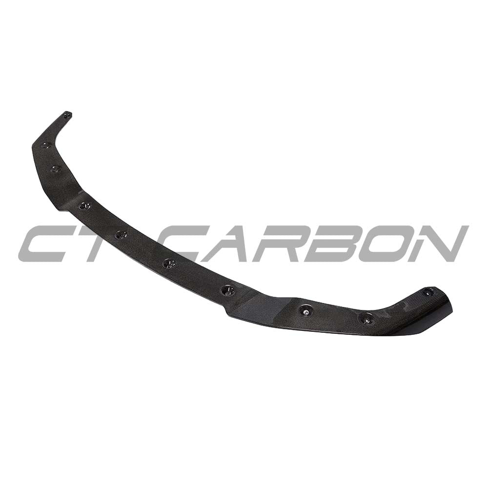 BMW M2 F87 CT Carbon fiber splitter with V6 design, showcasing its lightweight and aerodynamic construction.