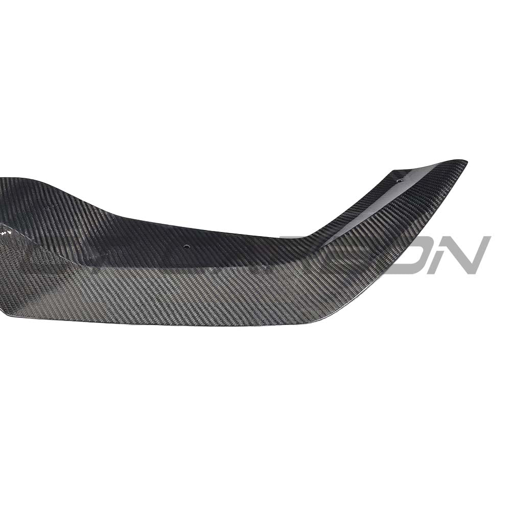 BMW M2 F87 N55 CT Carbon V3 carbon fiber splitter, front view showing sleek aerodynamic design and high-quality carbon fiber finish.
