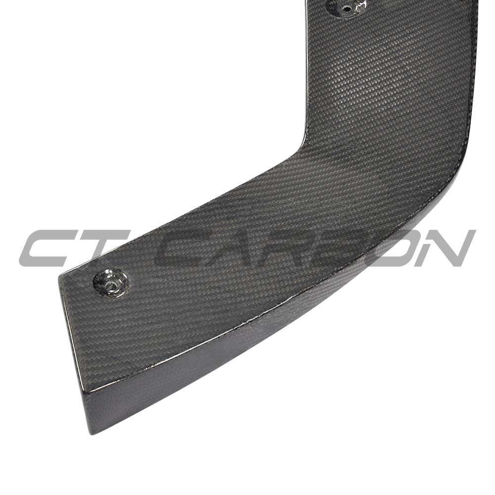 BMW M2 F87 N55 CT Carbon V3 carbon fibre splitter, front view showing sleek aerodynamic design and textured carbon fiber surface.