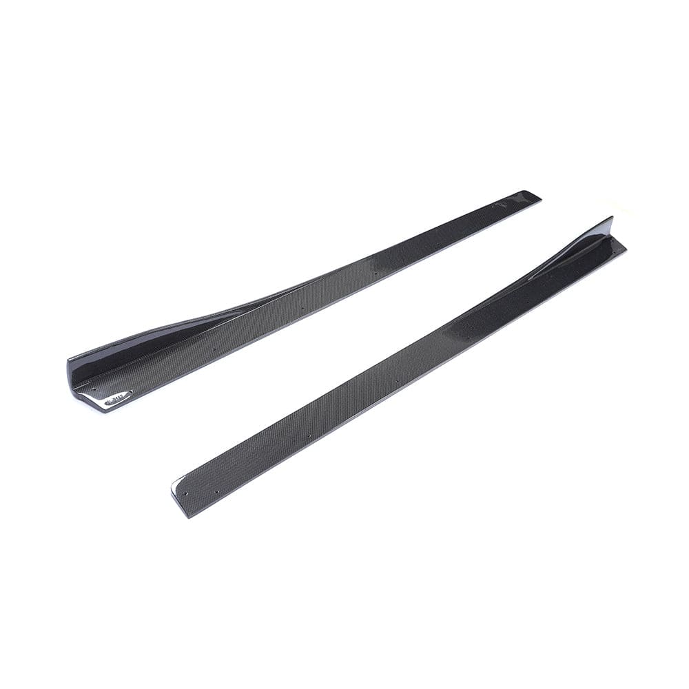 BMW M3 M4 F80 F82 F83 carbon fiber side skirts by CT Carbon, showcasing sleek 3D-style design for enhanced aerodynamics.