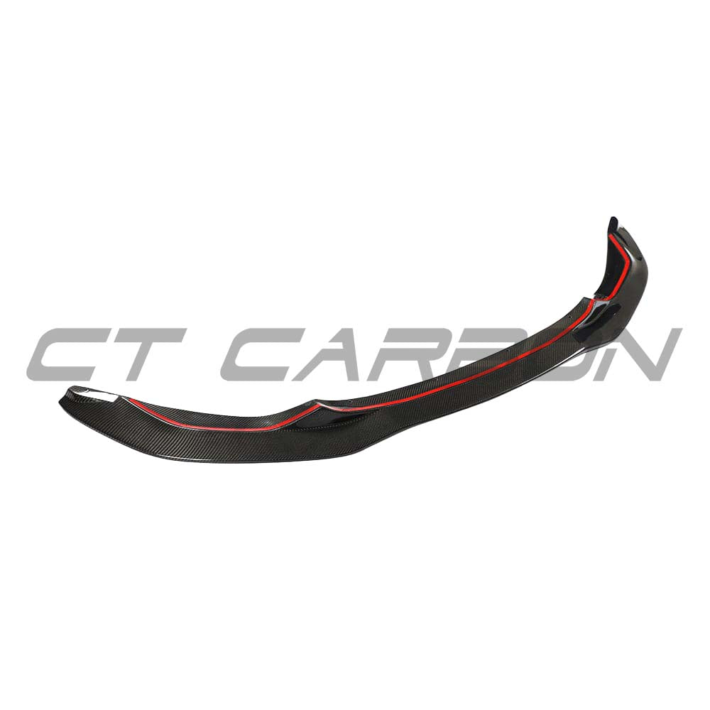 BMW M3 M4 F80 F82 F83 carbon fiber splitter by CT Carbon, showing the sleek V8 style aerodynamic front splitter.