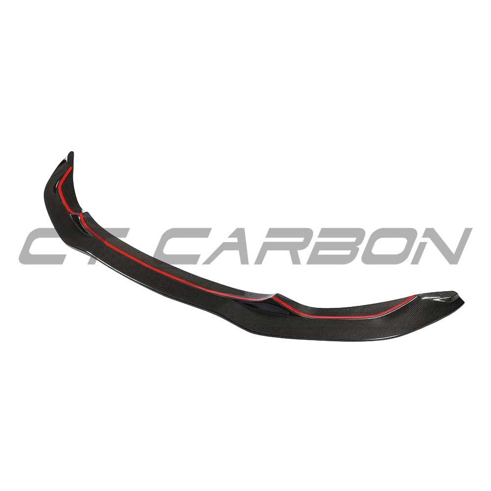 BMW M3 M4 F80 F82 F83 carbon fibre splitter by CT Carbon, showing sleek V8 style aerodynamic car part.