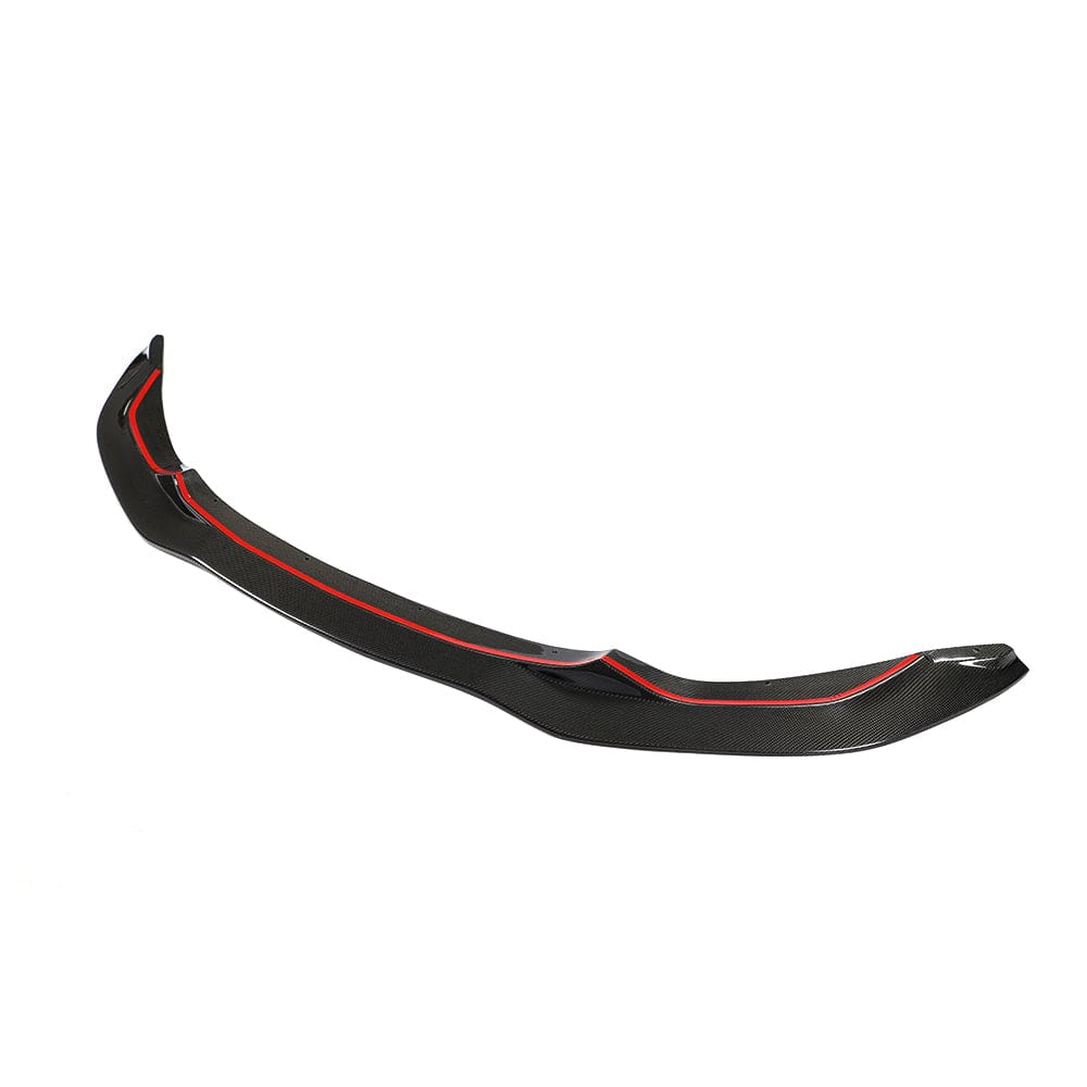 BMW M3 M4 F80 F82 F83 carbon fiber splitter by CT Carbon, showing the sleek V8 style design on a sporty car front.