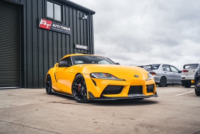 Full view of the CT Carbon Toyota Supra 2019+ A90 full carbon fibre kit, showcasing the splitter and aerodynamic components.