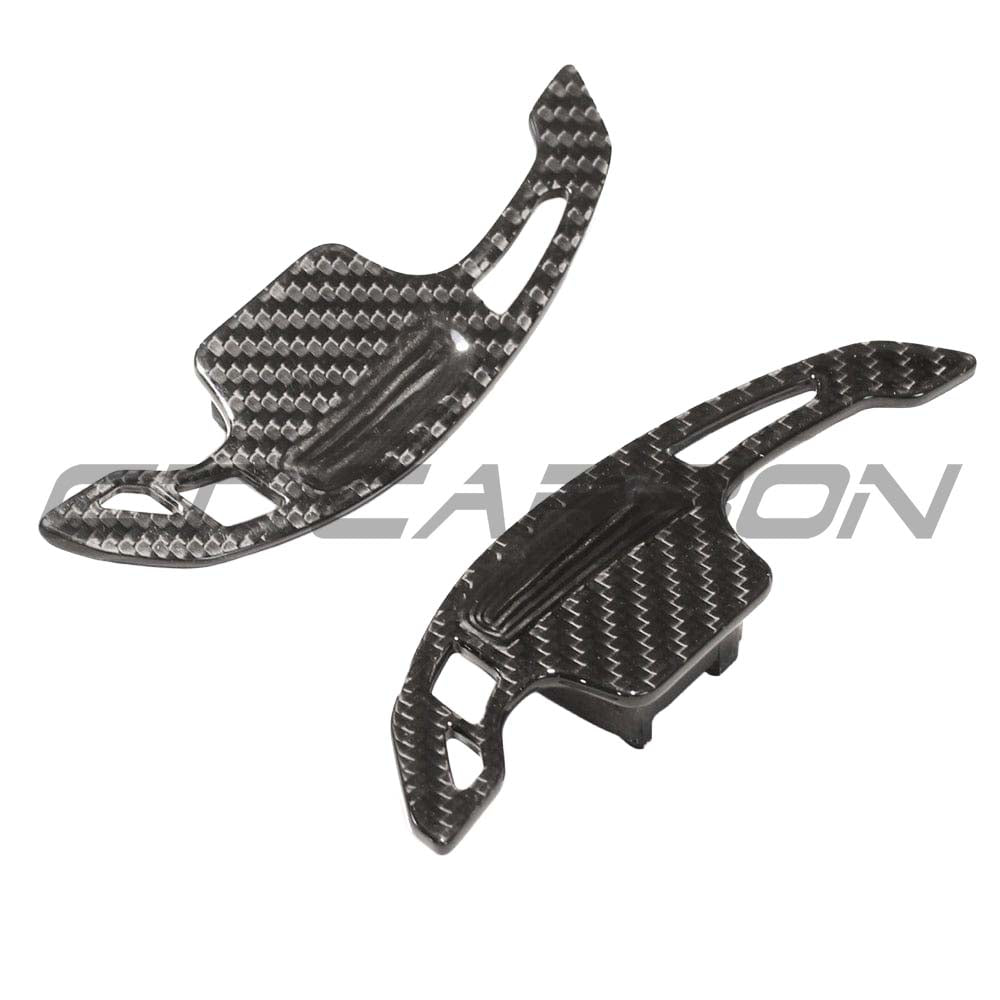 Audi A3/S3/RS3 8V carbon fiber shifter paddles by CT Carbon, close-up view showing sleek, lightweight racing-inspired design.