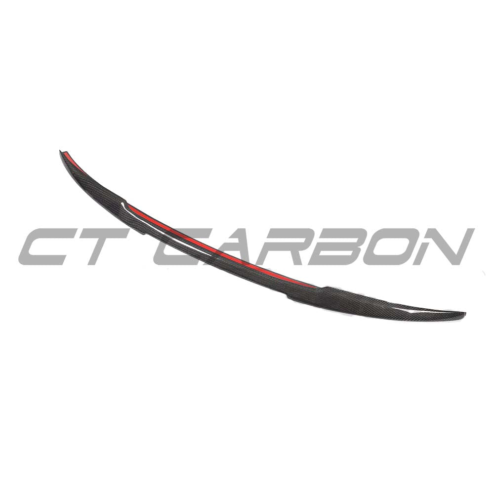 Carbon fibre spoiler for Audi A3 S3 RS3 8V saloon by CT Carbon, showcasing sleek V-style aerodynamic design.