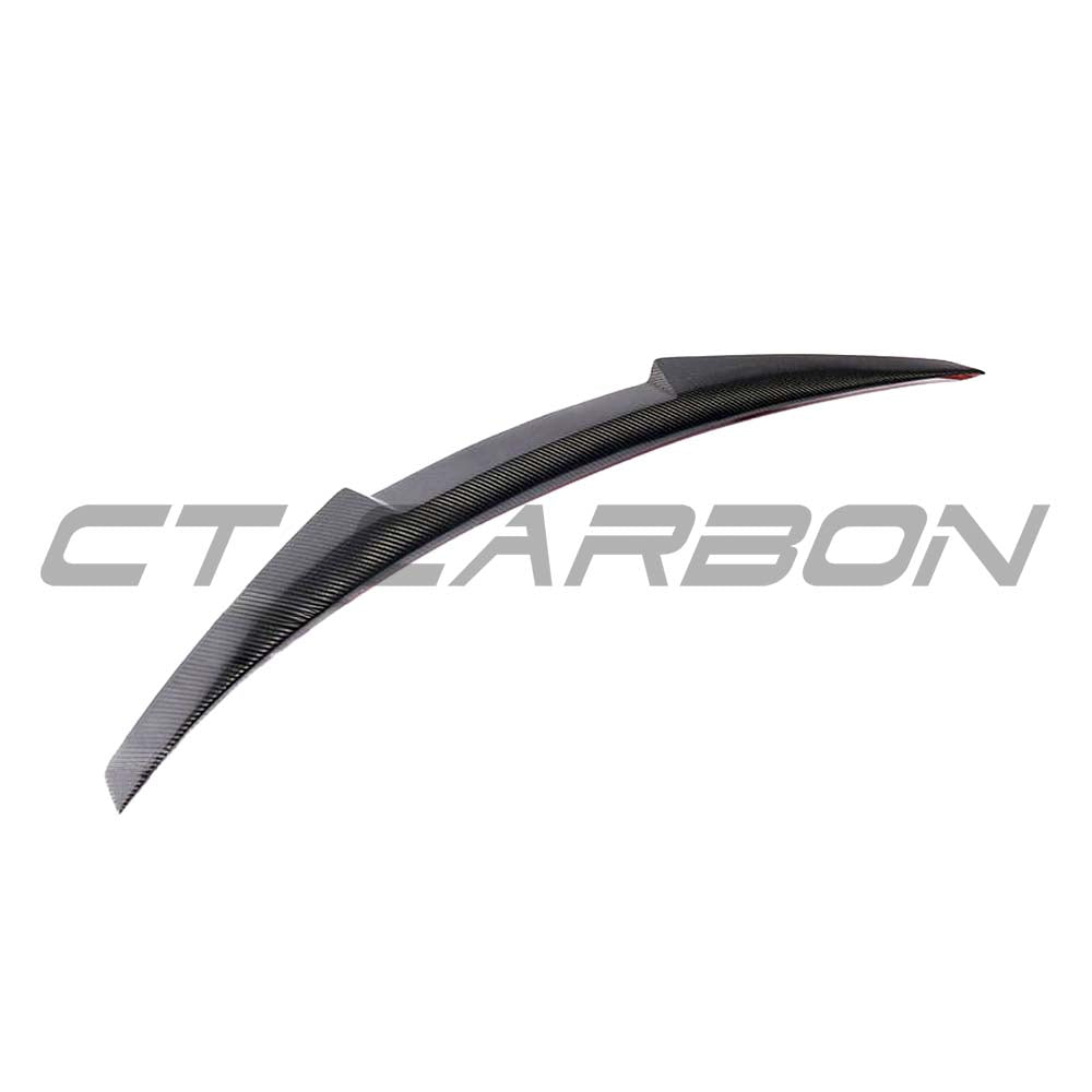 BMW F36 4 Series Gran Coupe carbon fibre spoiler by CT Carbon, M4-style, mounted on the rear of the vehicle.