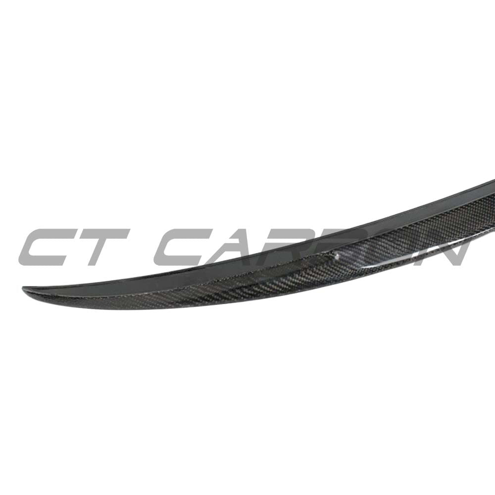 BMW M3 F80 and F30 carbon fiber spoiler by CT Carbon, rear boot spoiler with sporty MP style for enhanced aerodynamics.