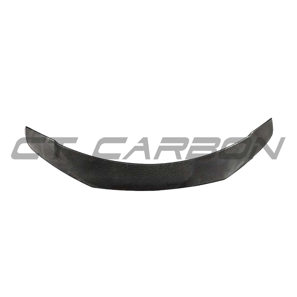 Tesla Model 3 2017-2023 CT Carbon V1 carbon fibre spoiler mounted on the rear of the car, showcasing a sleek, aerodynamic design.