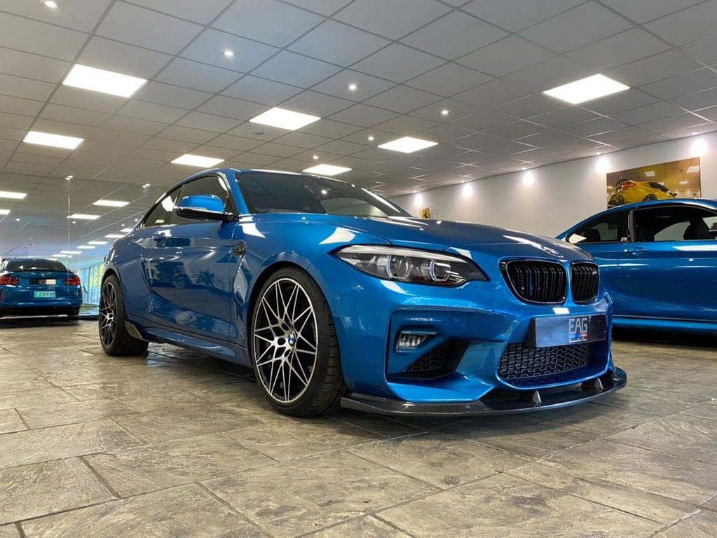 BMW M2 F87 N55 2015-2017 carbon fibre splitter by CT Carbon, showcasing a sleek 3D-style aerodynamic front splitter.