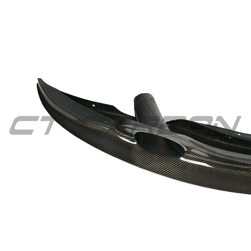 BMW M3 E92/E90 carbon fibre splitter V2 by CT Carbon, featuring a GT4 style aerodynamic design on a sleek black finish.