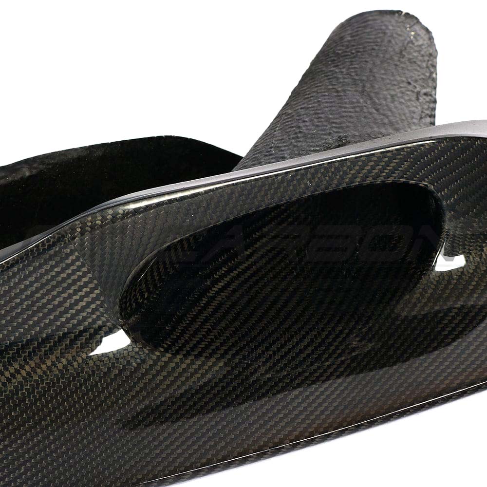 BMW M3 E92/E90 carbon fibre splitter V2 by CT Carbon, featuring a sleek GT4-style design, shown mounted on the front of the vehicle.