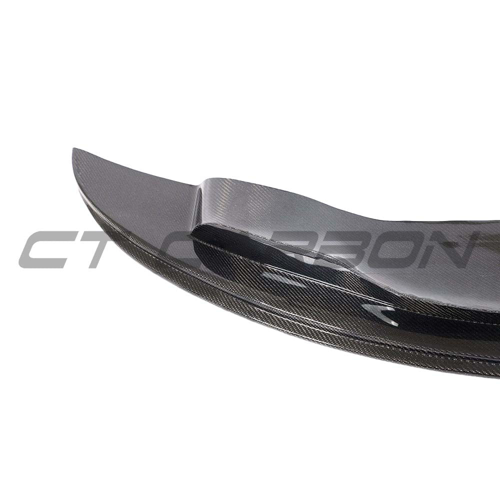 BMW M3 E92/E90 carbon fibre splitter V1 by CT Carbon, GTS style, shown on the front bumper of the car.