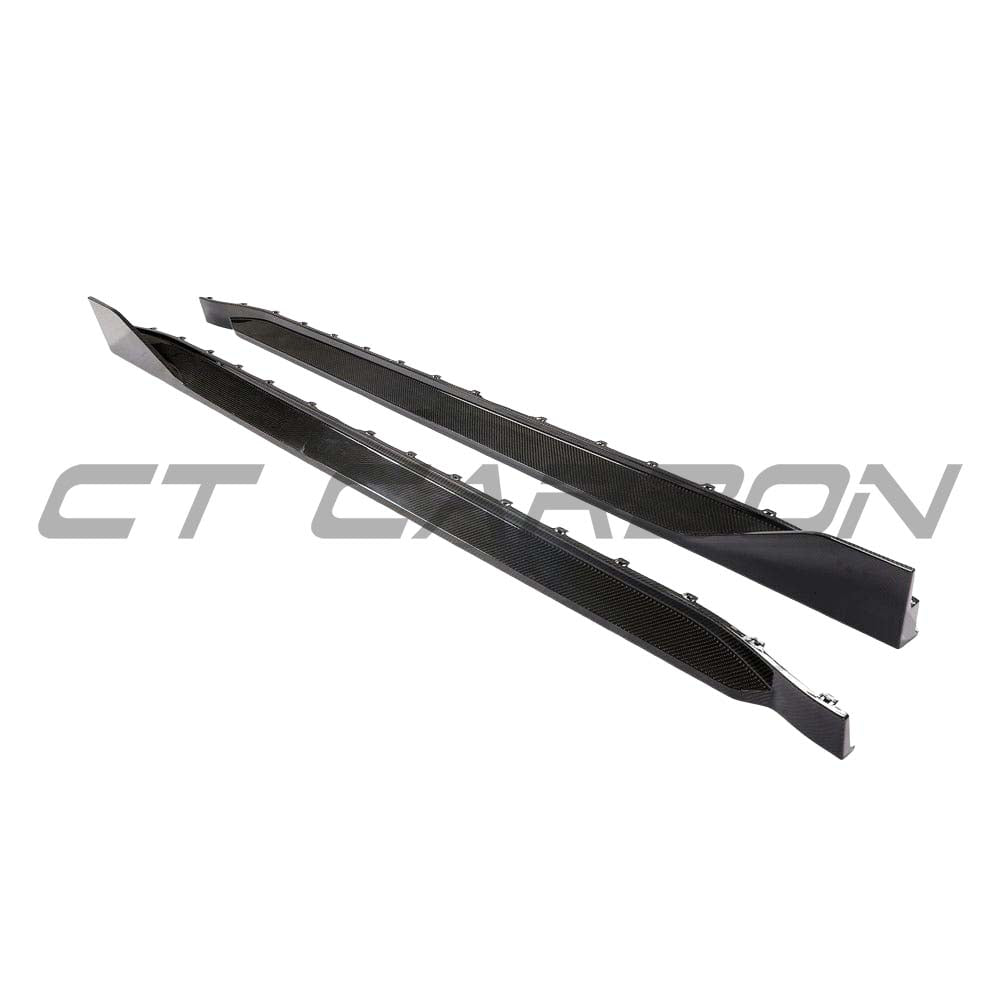 BMW G80 M3 full carbon fibre kit with side skirts by CT Carbon, showcasing sleek, lightweight carbon fibre vehicle parts.