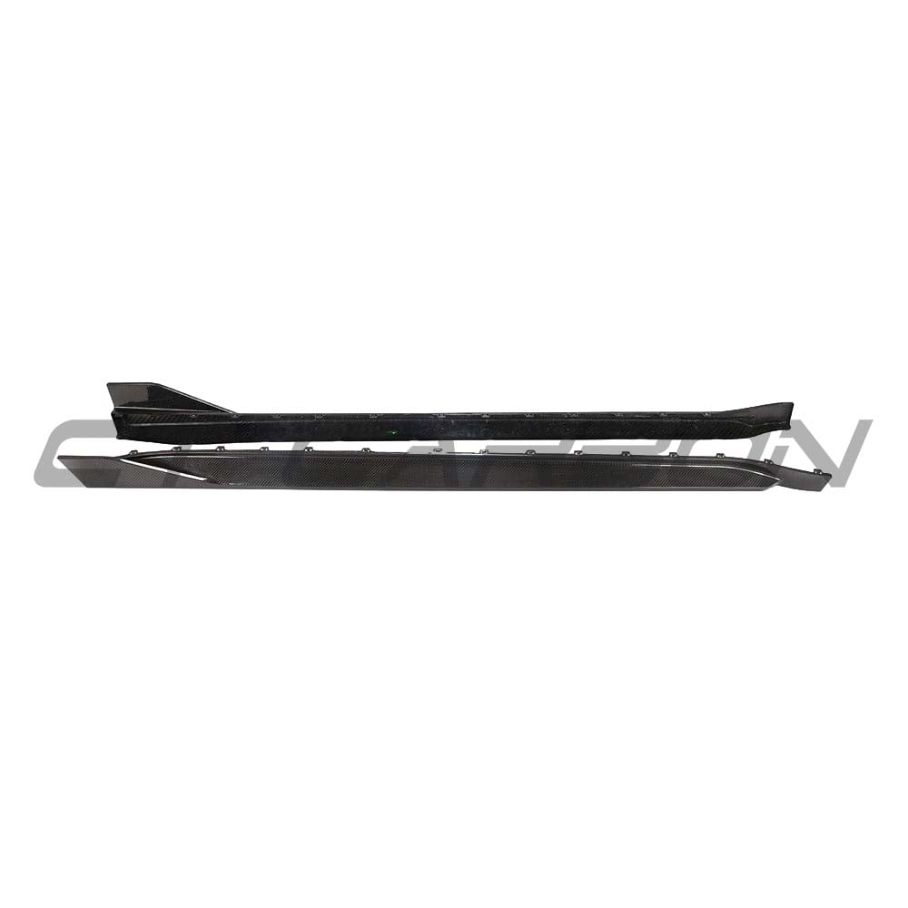 BMW G80 M3 full carbon fibre kit by CT Carbon, featuring side skirts with MP style design on a sleek sports car.