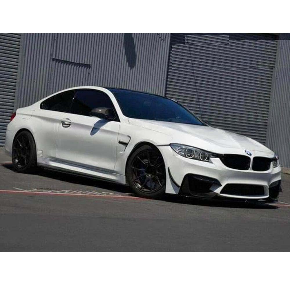 BMW M3 M4 F80 F82 F83 carbon fiber canard fins by CT Carbon, aerodynamic car accessories installed on the front bumper.