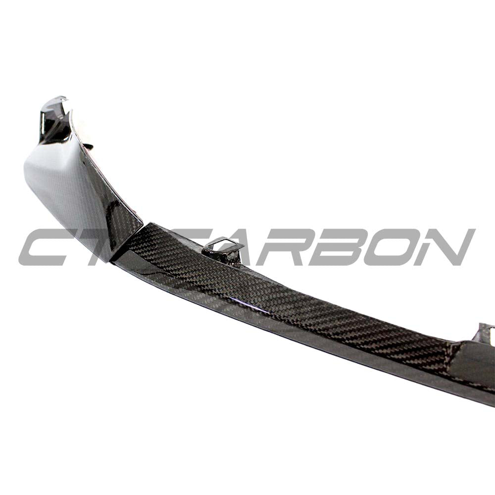 BMW M3 M4 G80 G82 G83 carbon fibre front end pack by CT Carbon, featuring a sleek splitter with MP style design.