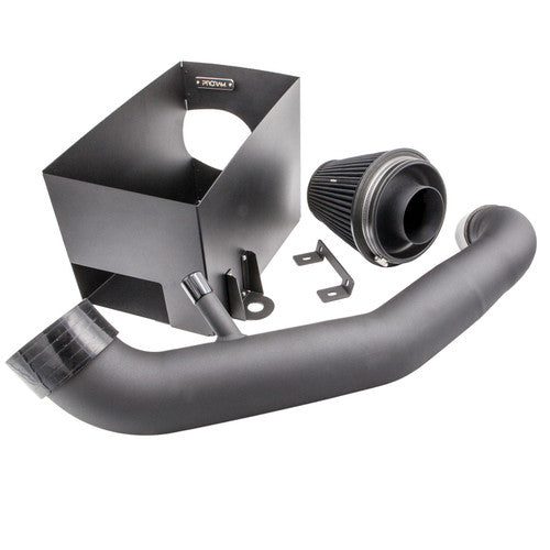 Ramair RHD PRORAM air filter induction intake kit for Audi RS3 8V 2.5 TFSI, showing the sleek black performance filter and intake components.