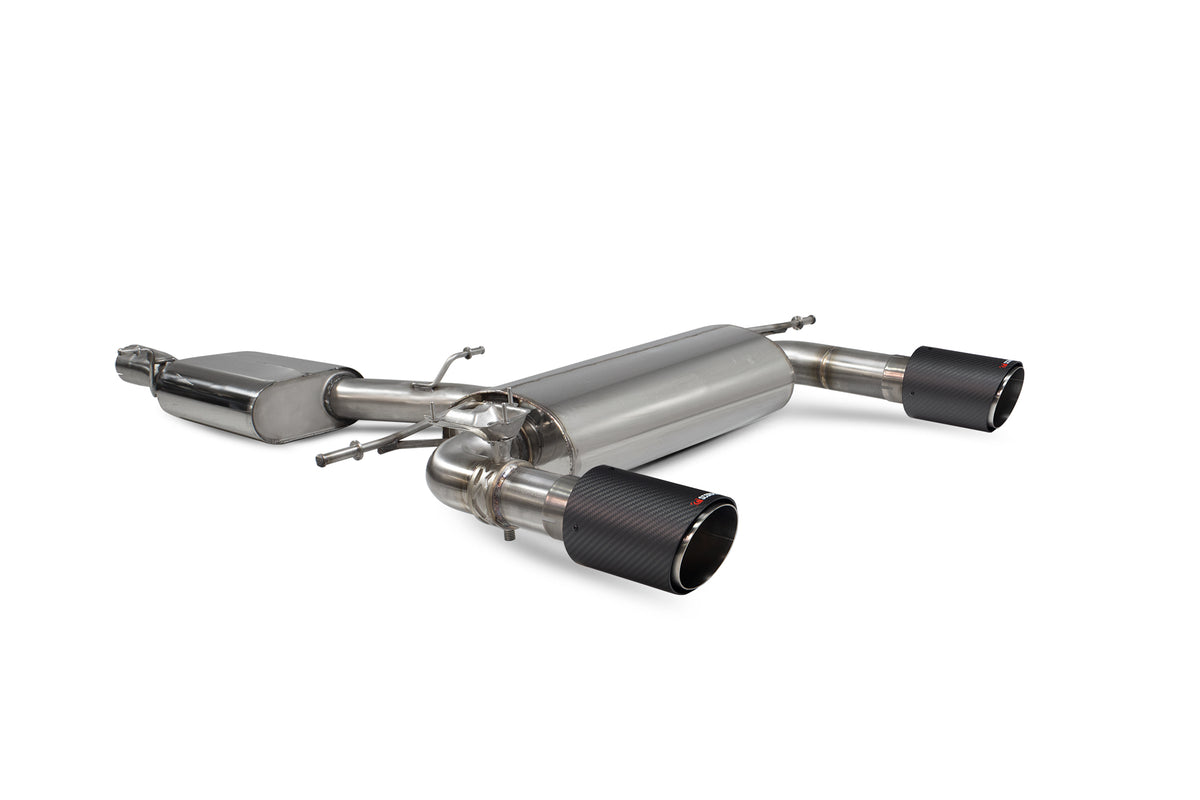 Scorpion Audi TT MK3 2.0 TFSI quattro cat-back exhaust system with resonated pipes and electronic valves, designed for non-GPF models.