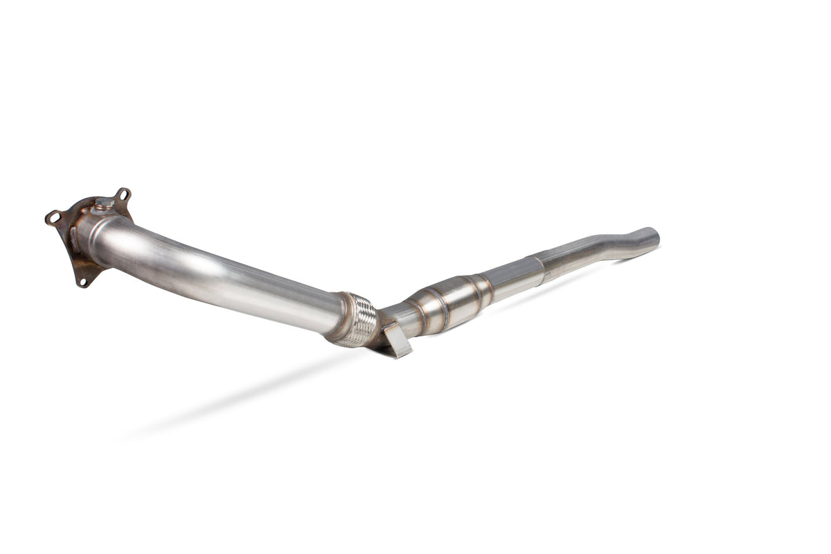 Scorpion Exhausts sports cat downpipe for Seat Leon Cupra R 2.0 TSI with high flow sports catalyst, metallic finish and branding.