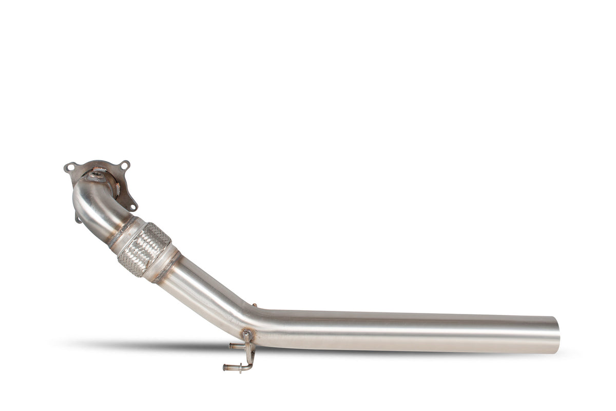 Scorpion Volkswagen Scirocco R de-cat downpipe, a high-performance exhaust component with polished metal finish.