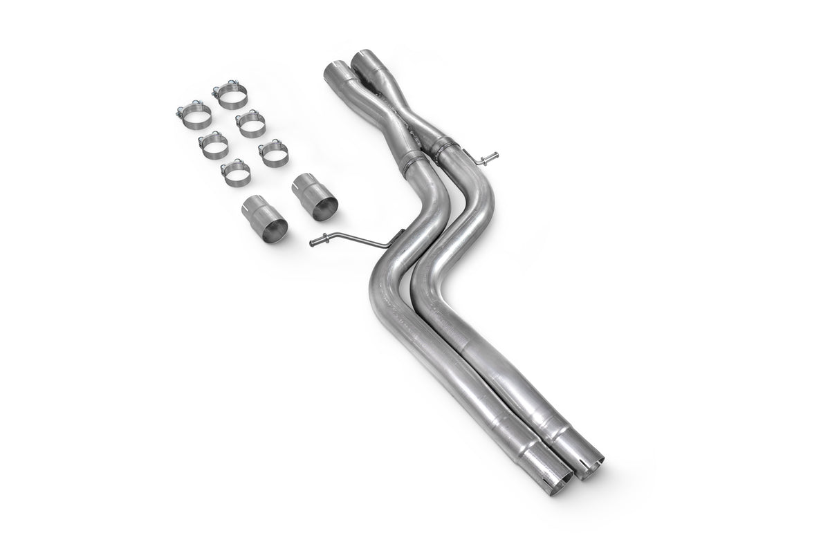 Scorpion Exhausts centre silencer delete pipe with X-pipe for Audi S4 B8/8.5 and S5 V6 quattro models, 2009-2017, showing the pipe and fittings.
