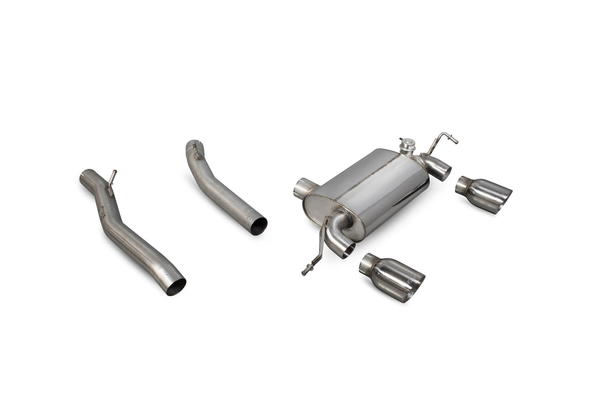 Scorpion Audi TT Mk1 quattro 3.2 V6 non-resonated cat-back exhaust system with polished stainless steel pipes and dual tailpipes.